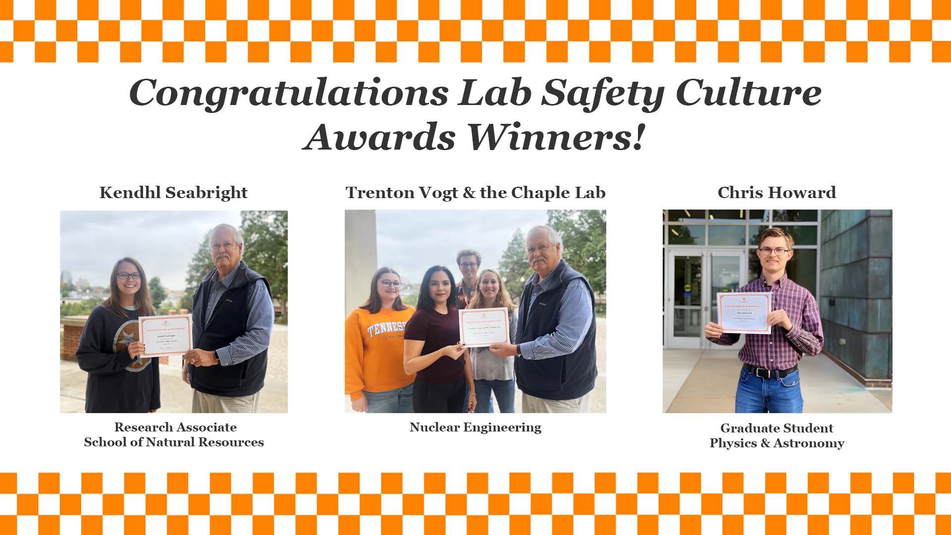 Research Associate, Kendhl Seabright wins 1st place Lab Safety award ...